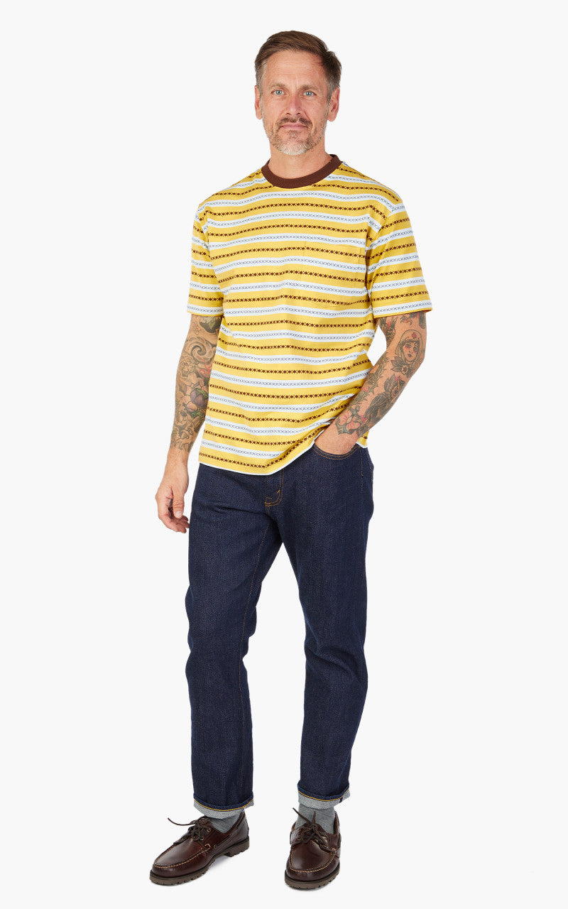 Beams Plus Jacquard Stripe Pocket T-Shirt Yellow
