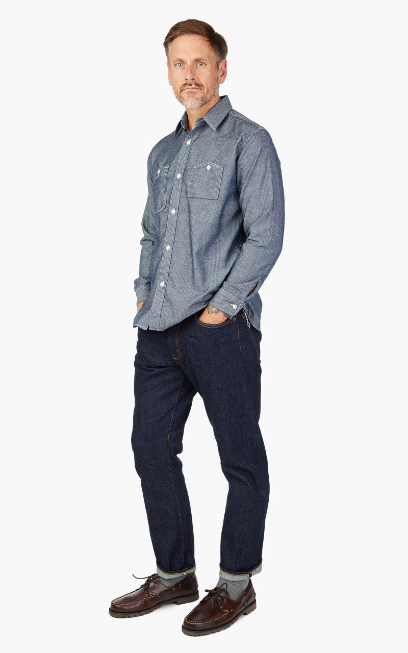 Beams Plus Work Shirt Indigo Herringbone