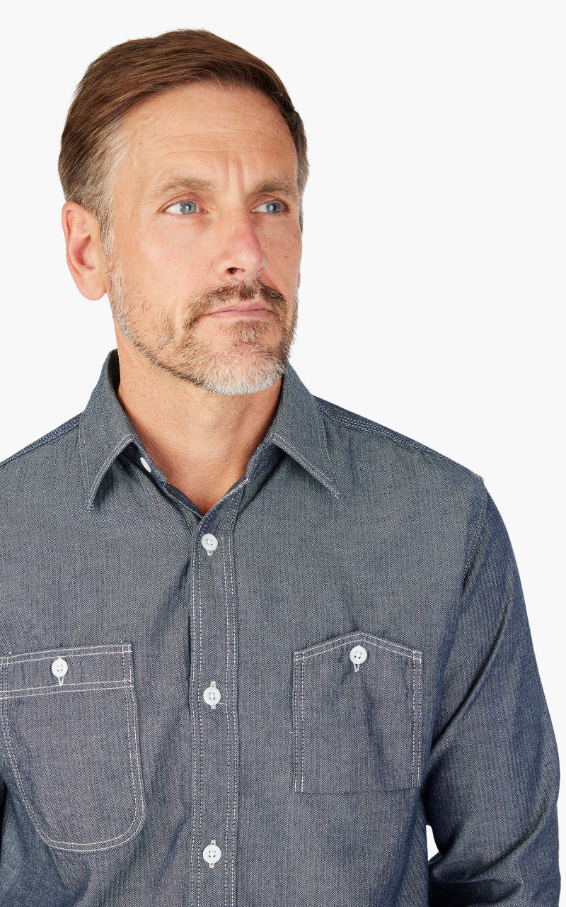 Beams Plus Work Shirt Indigo Herringbone