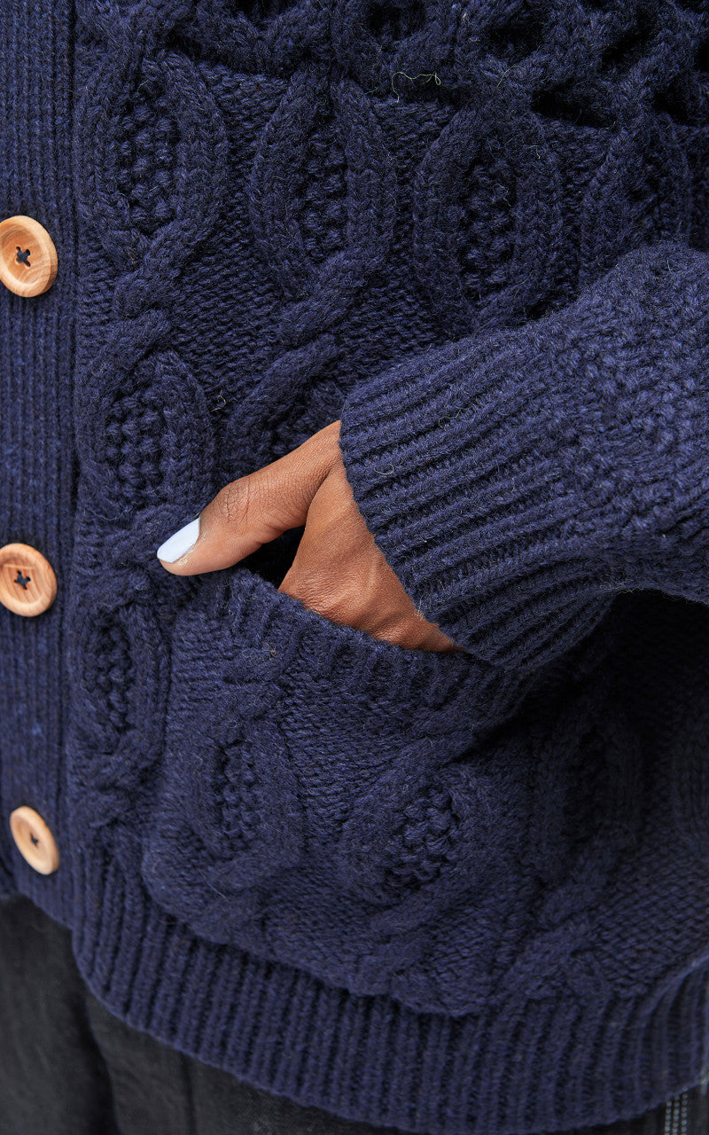 Beams Plus Cardigan Alan Patchwork Navy