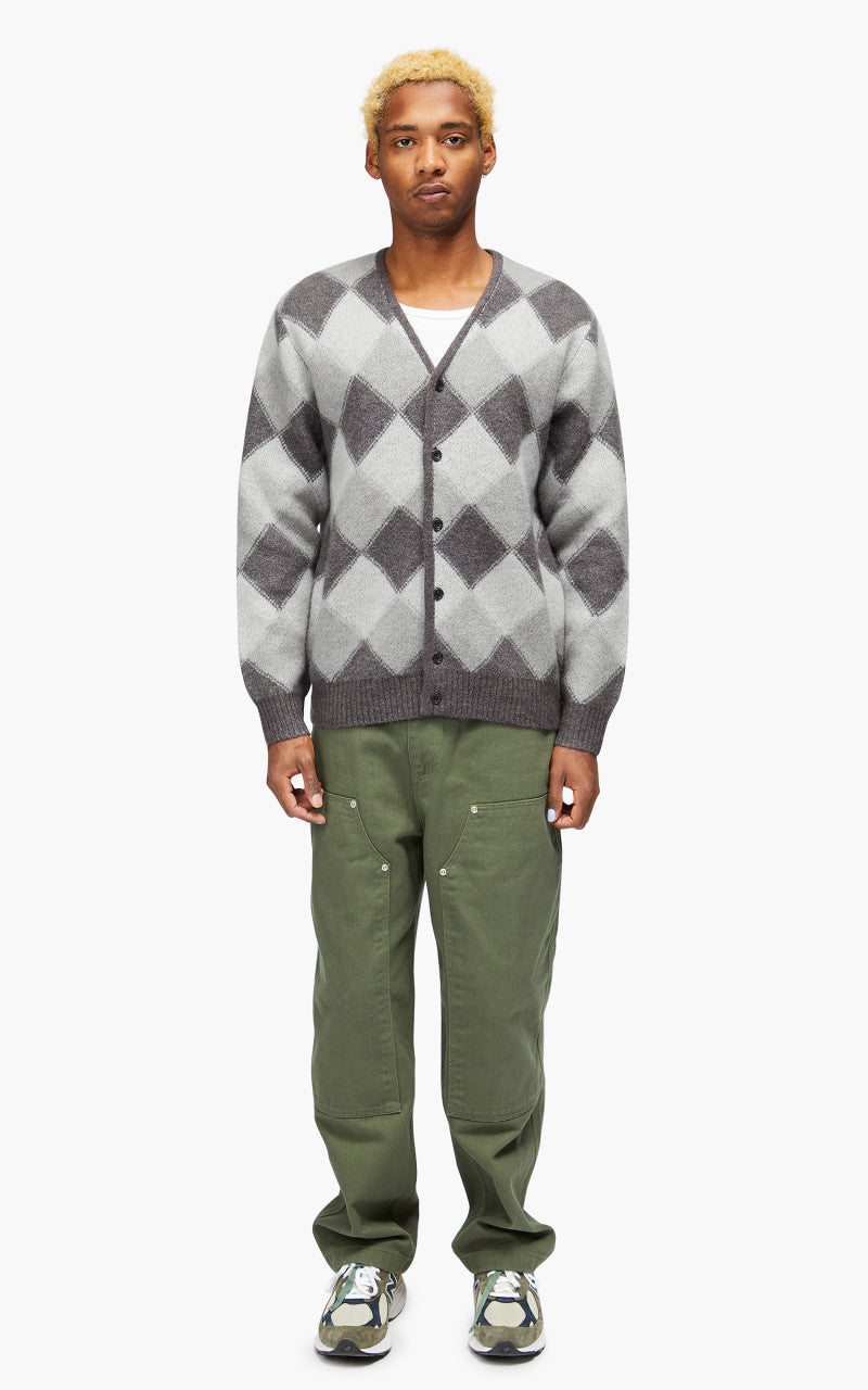 Beams Plus Cardigan Double Jacquard Argyle Pattern Grey