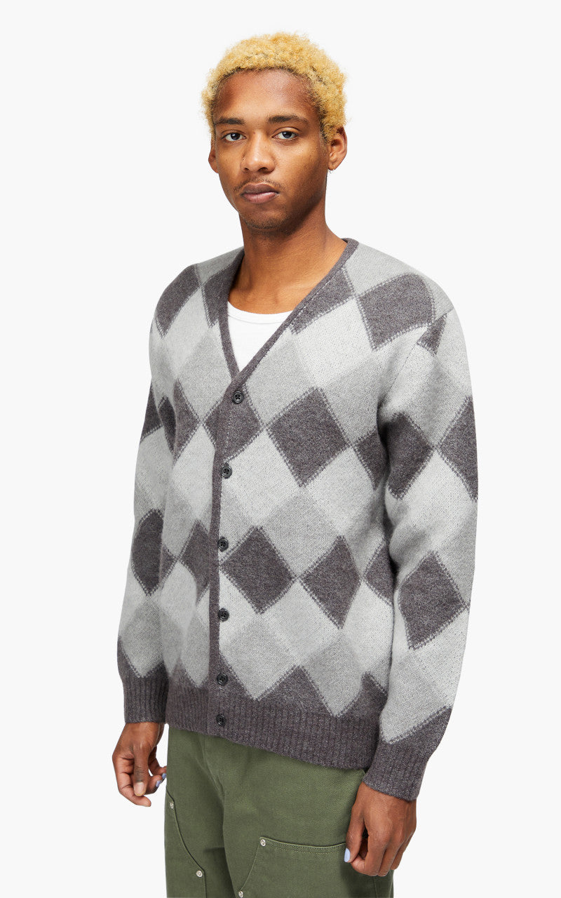 Beams Plus Cardigan Double Jacquard Argyle Pattern Grey