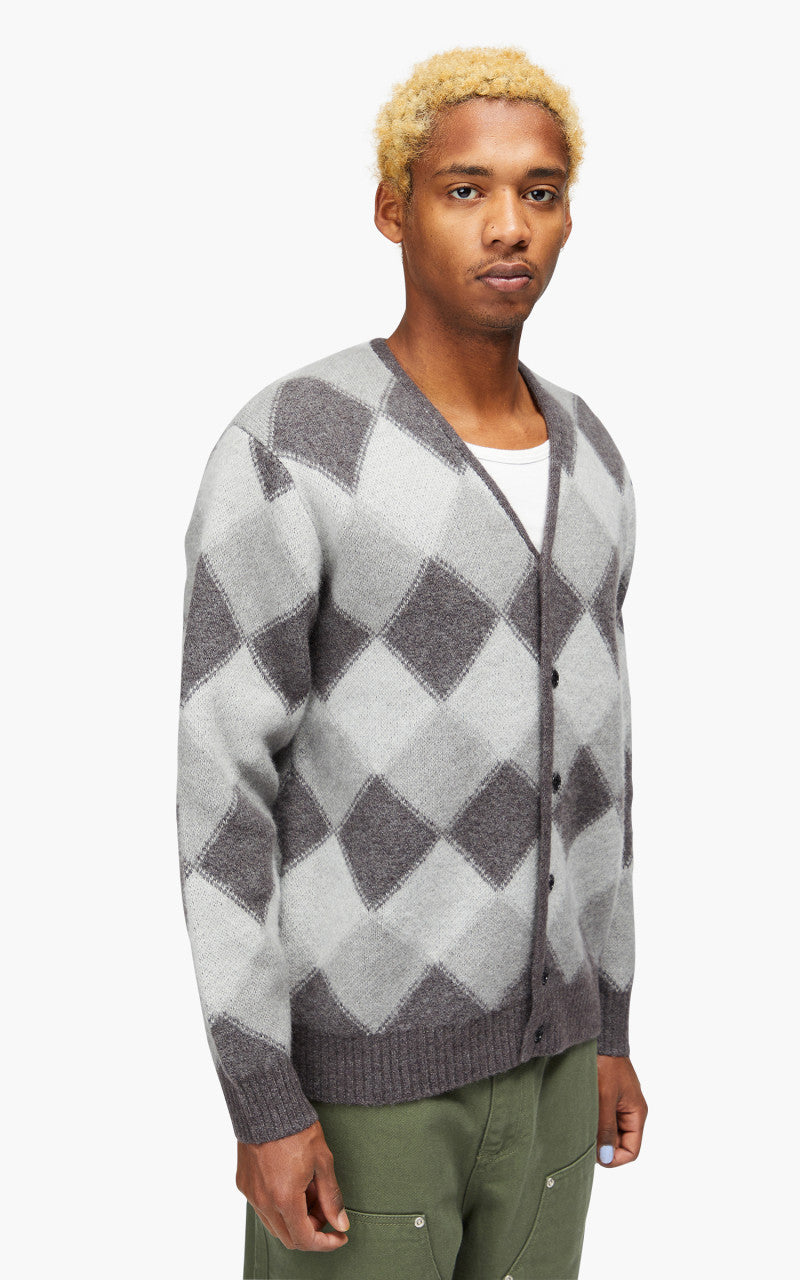 Beams Plus Cardigan Double Jacquard Argyle Pattern Grey