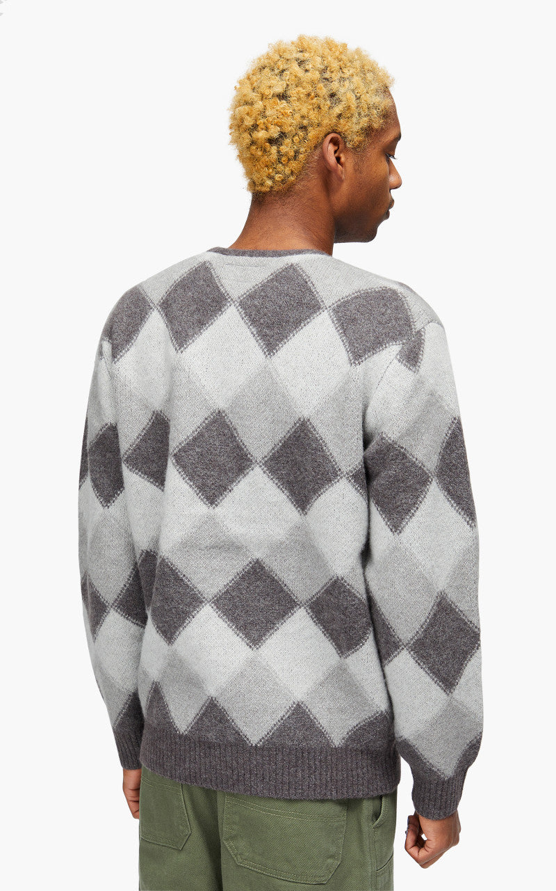 Beams Plus Cardigan Double Jacquard Argyle Pattern Grey