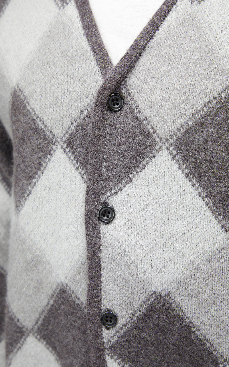 Beams Plus Cardigan Double Jacquard Argyle Pattern Grey
