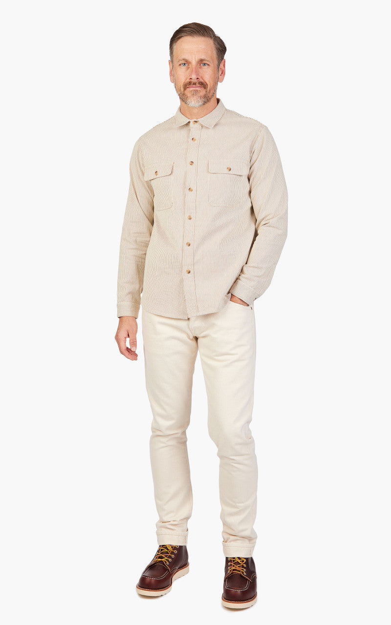 Benzak BWS-01 Work Shirt Brown & White Cord Stripe 6.5oz