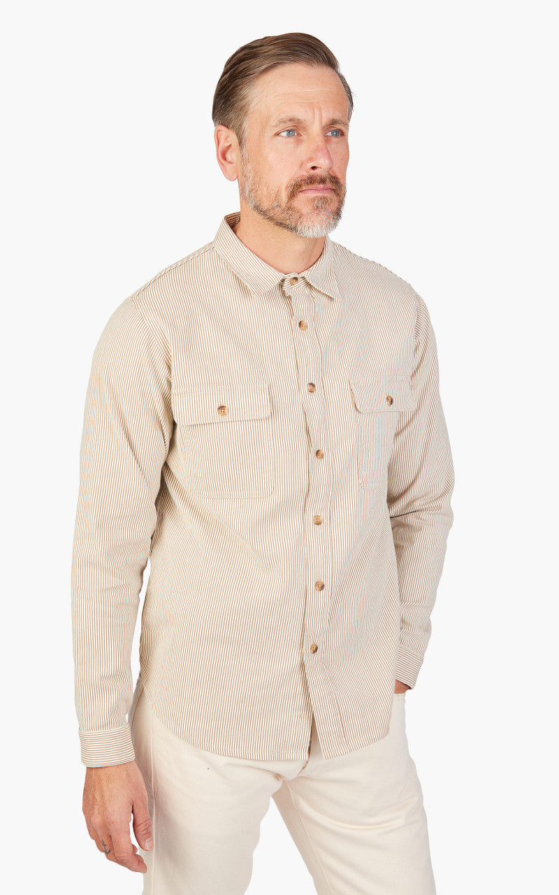 Benzak BWS-01 Work Shirt Brown & White Cord Stripe 6.5oz