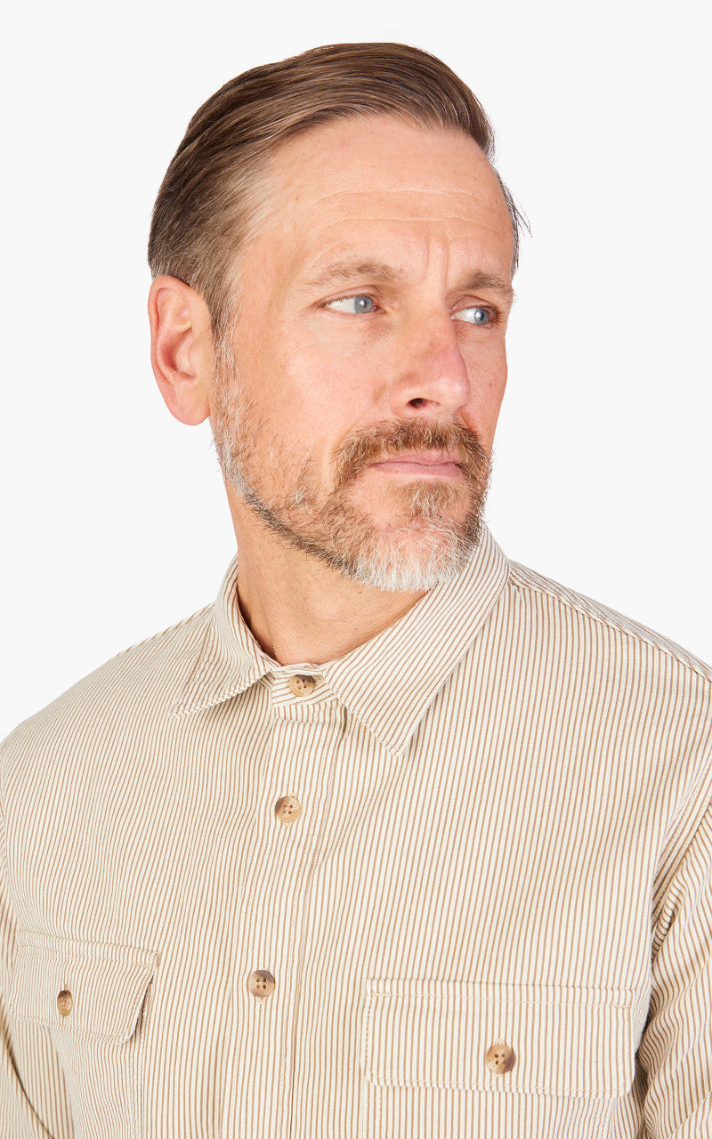 Benzak BWS-01 Work Shirt Brown & White Cord Stripe 6.5oz