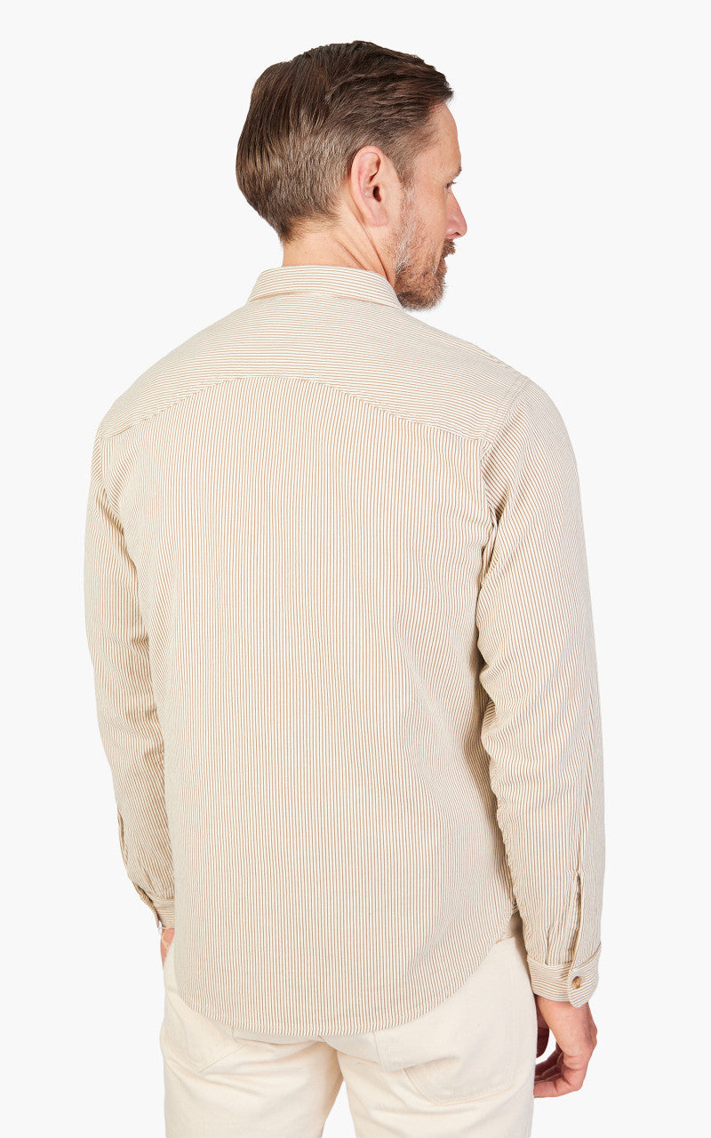 Benzak BWS-01 Work Shirt Brown & White Cord Stripe 6.5oz