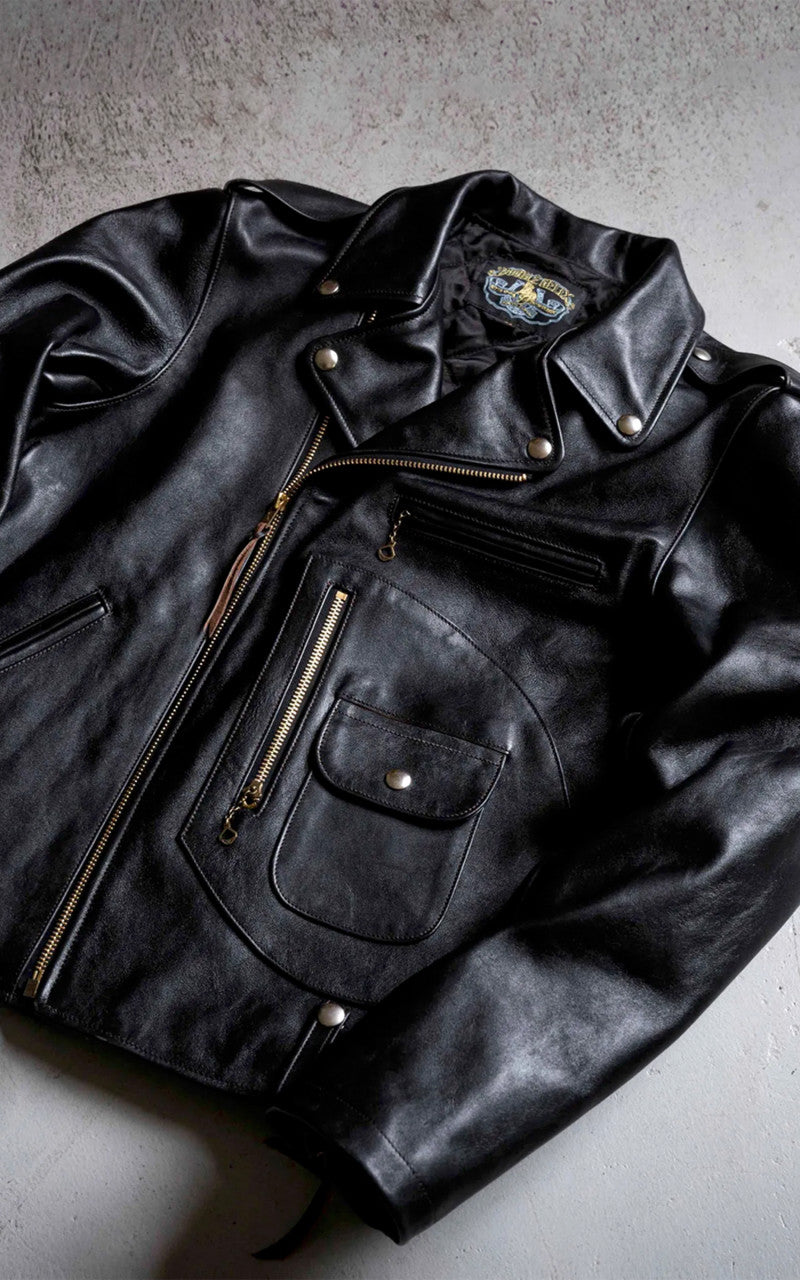 Double Helix Innovator Horsehide Leather Rider Jacket Black