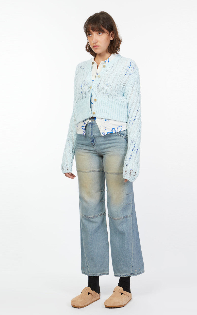 TheOpen Product Block Hem Open Knit Cardigan Sky Blue