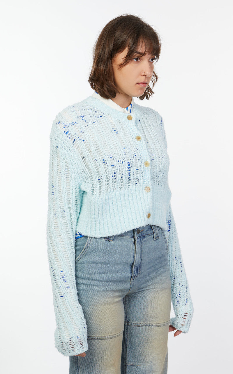 TheOpen Product Block Hem Open Knit Cardigan Sky Blue