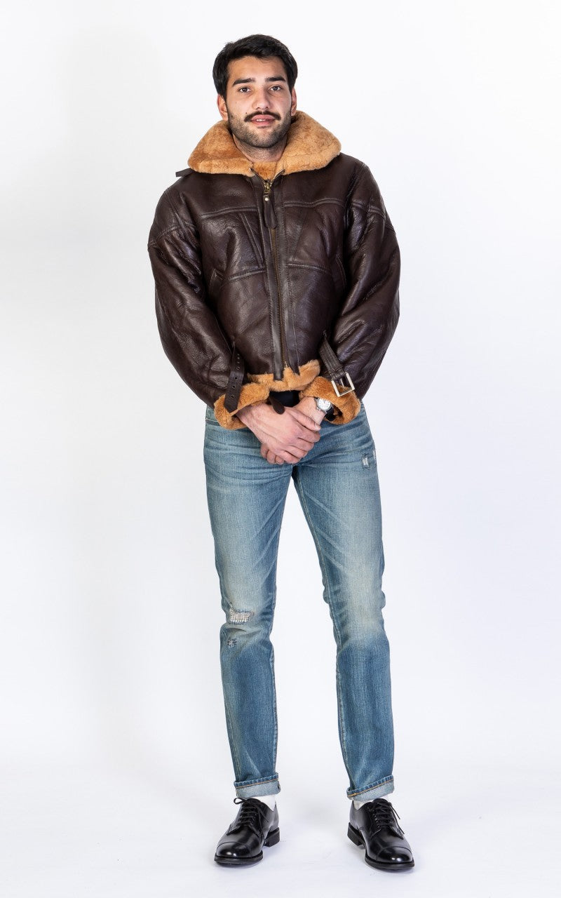 Military Surplus British Bomber Shearling Flight Jacket Brown