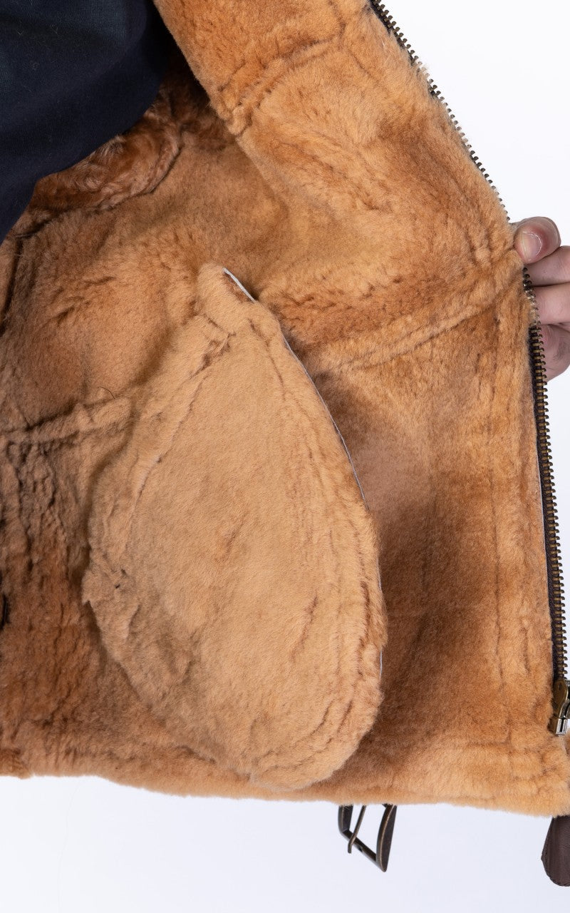 Military Surplus British Bomber Shearling Flight Jacket Brown