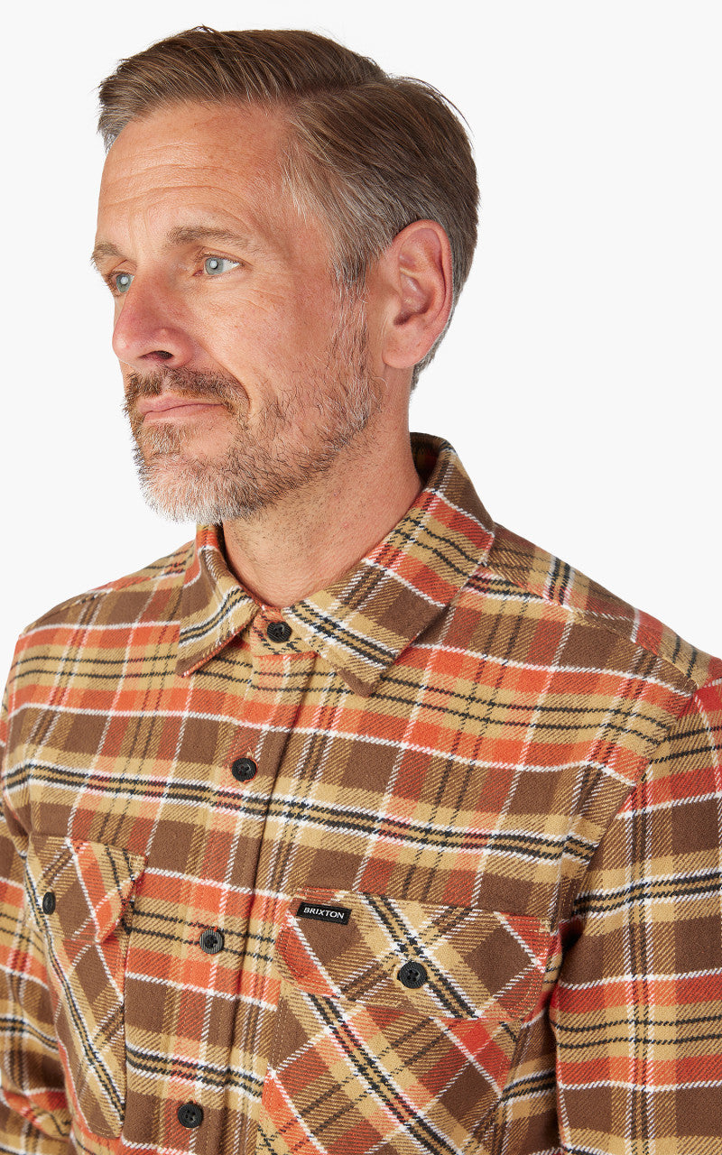 Brixton Bowery Heavy Weight L/S Flannel Desert Palm/Antelope/Burnt Red