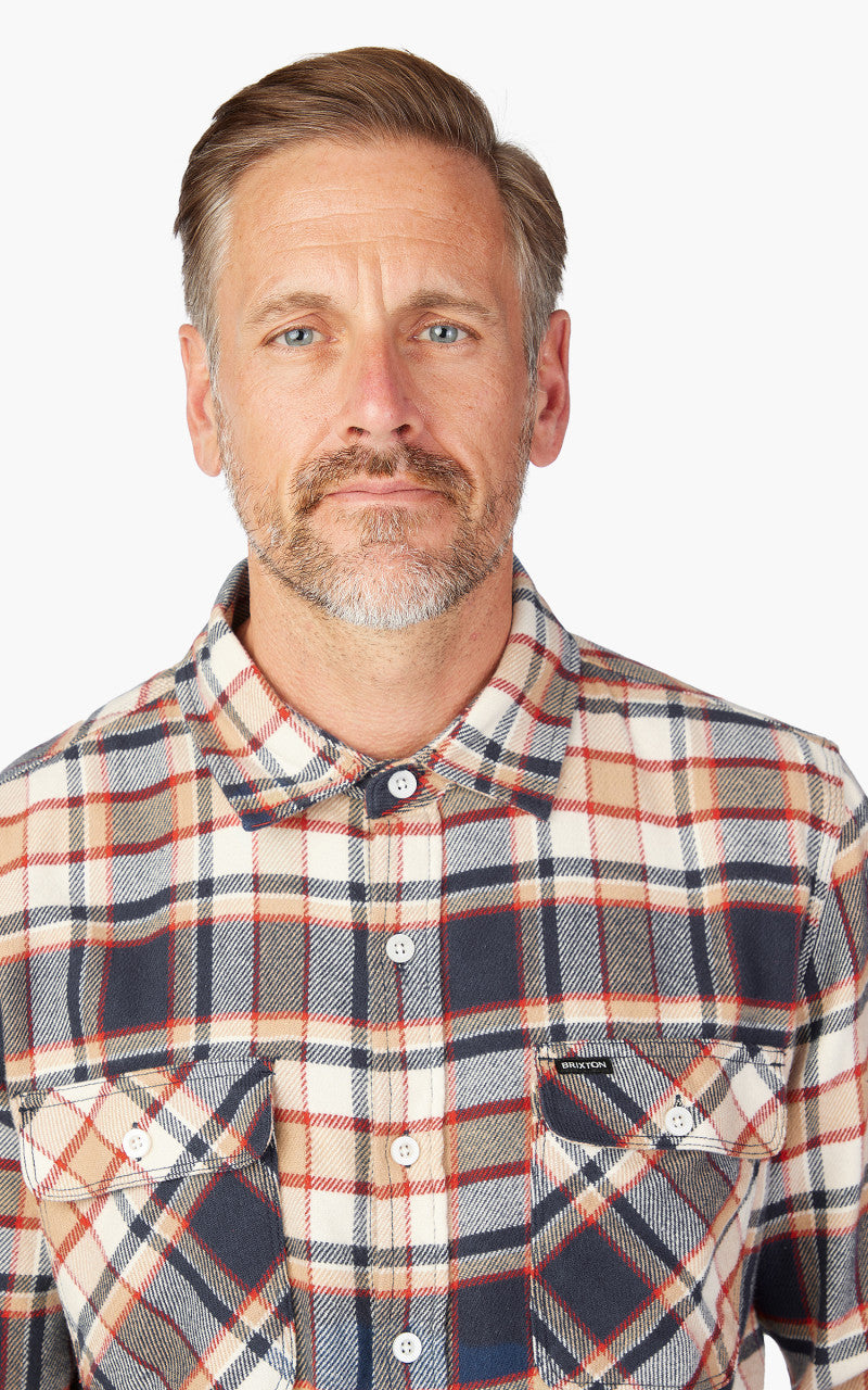 Brixton Bowery L/S Flannel Washed Navy/Barn Red/Off White