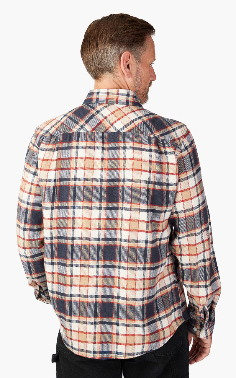 Brixton Bowery L/S Flannel Washed Navy/Barn Red/Off White