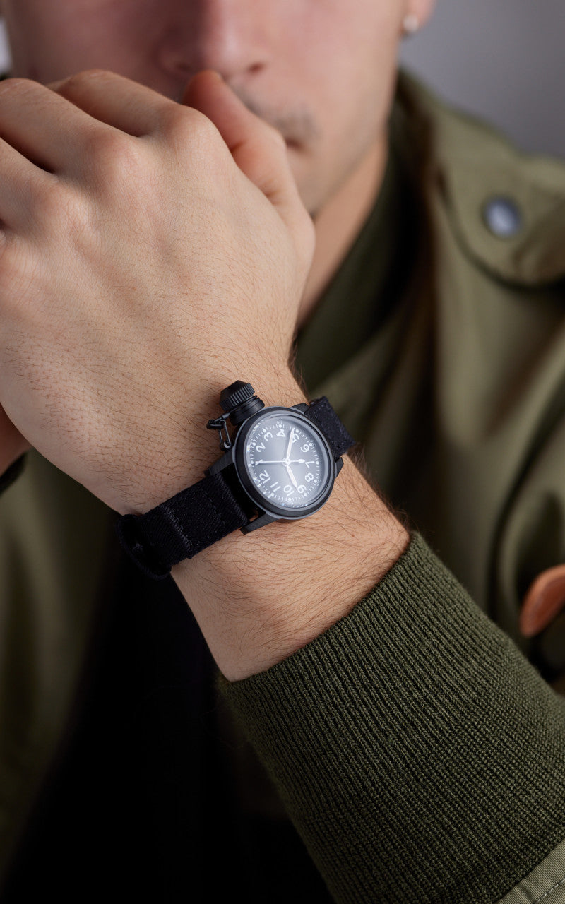 M.R.M.W. Buships Black Ops Military Watch Cotton Strap Black