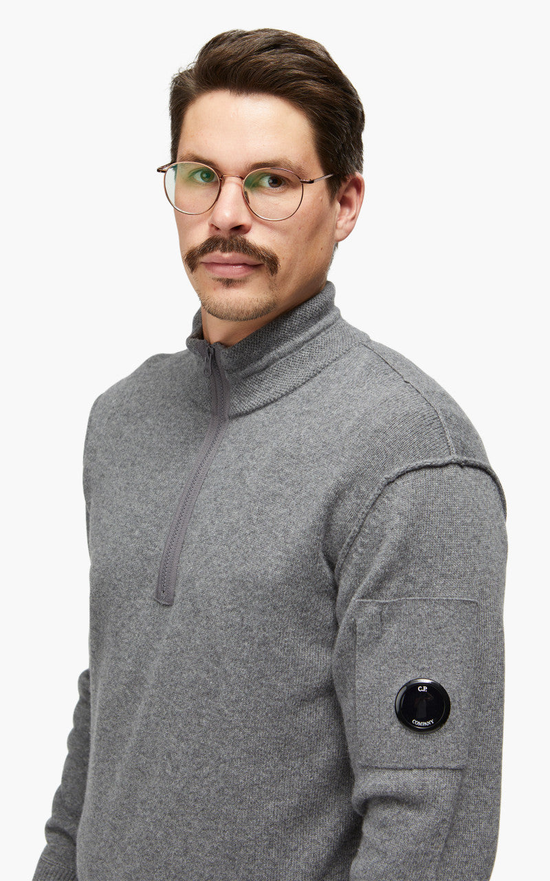 C.P. Company Knitwear Polo Collar Lambswool Tarmac Grey