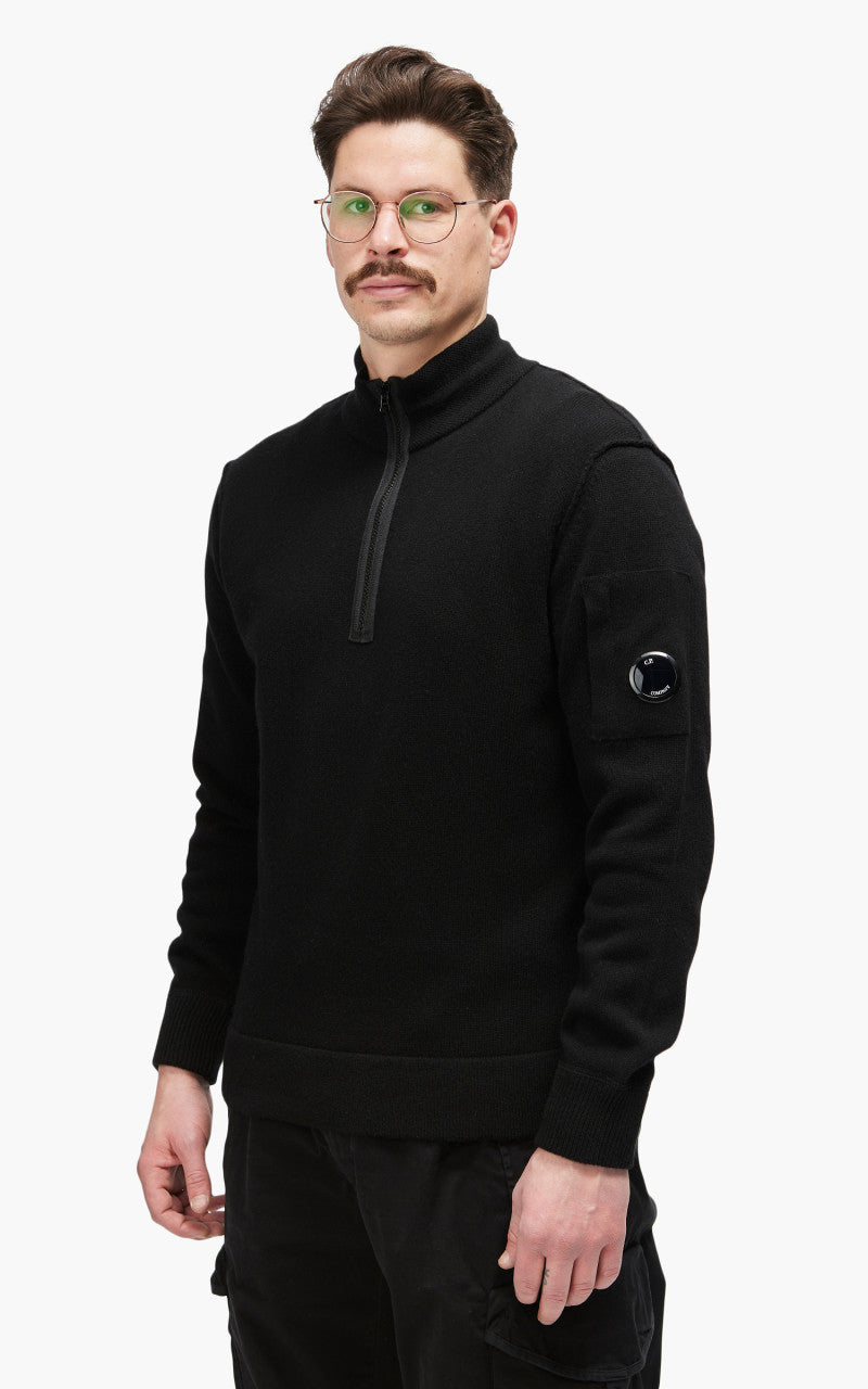 C.P. Company Knitwear Polo Collar Lambswool Black