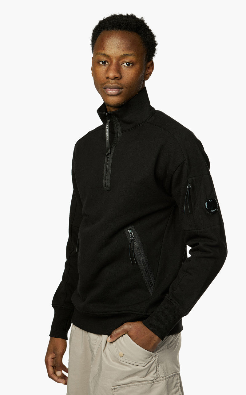 C.P. Company Diagonal Raised Fleece Half Zip Jumper Black