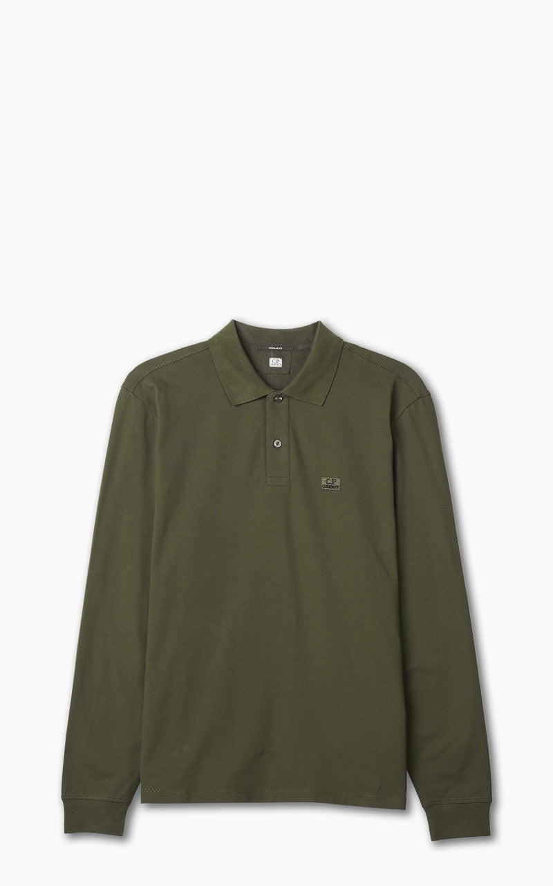 C.P. Company Stretch Piquet Long Sleeved Polo Shirt Ivy Green