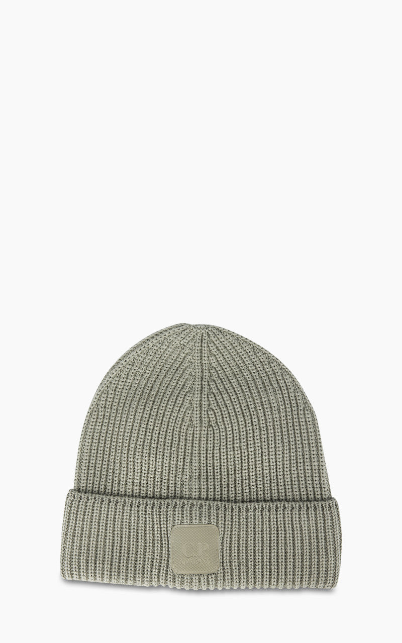 C.P. Company Metropolis Series Extrafine Merino Wool Logo Beanie Silver Sage