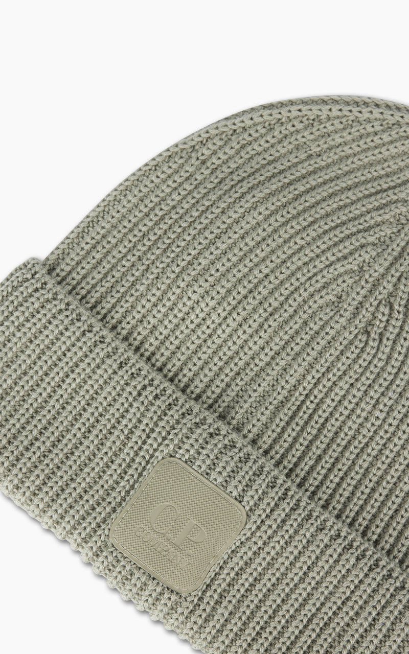 C.P. Company Metropolis Series Extrafine Merino Wool Logo Beanie Silver Sage