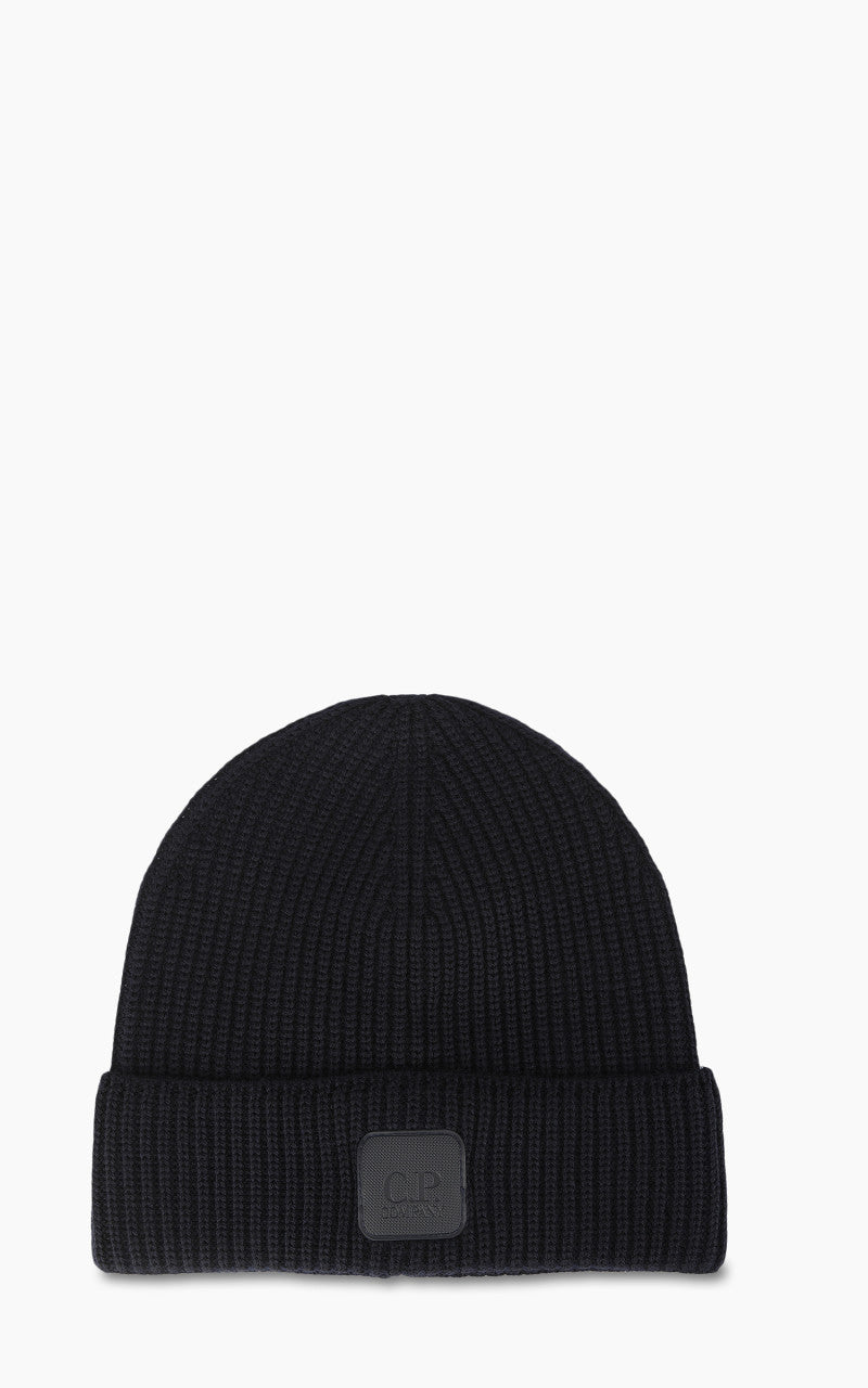 C.P. Company Metropolis Series Extrafine Merino Wool Logo Beanie Total Eclipse