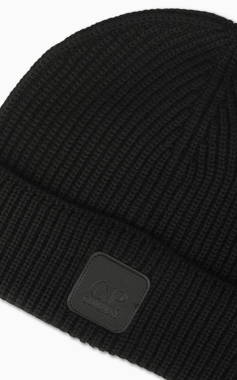 C.P. Company Metropolis Series Extrafine Merino Wool Logo Beanie Black