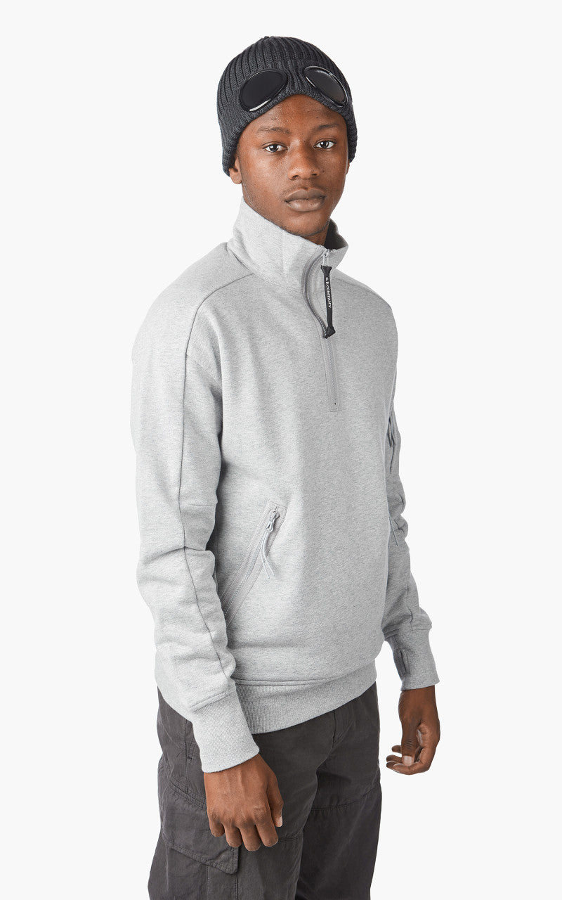 C.P. Company Diagonal Raised Fleece Half Zip Jumper Grey Melange