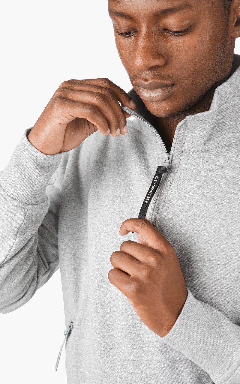 C.P. Company Diagonal Raised Fleece Half Zip Jumper Grey Melange