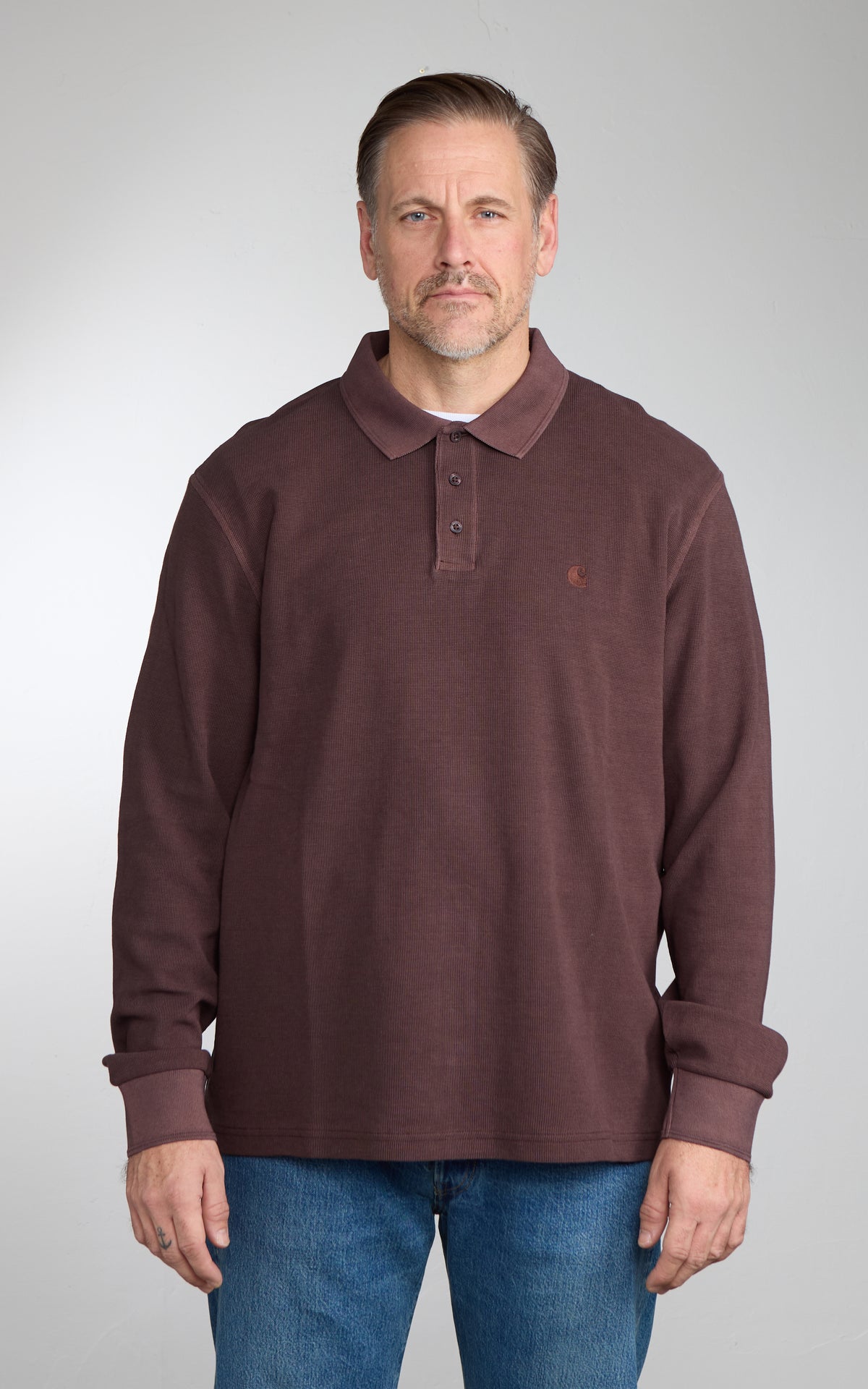 Carhartt WIP L/S Waffle Rugby Shirt Garment Dyed Palisander