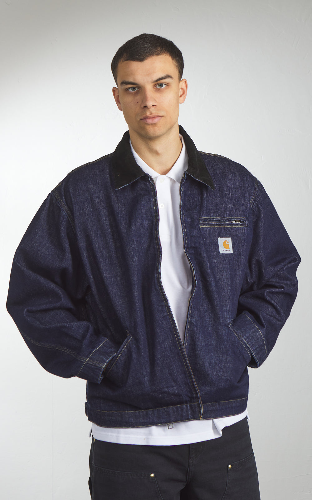 Carhartt WIP OG Detroit Jacket Camano Denim Rinsed Blue/Black