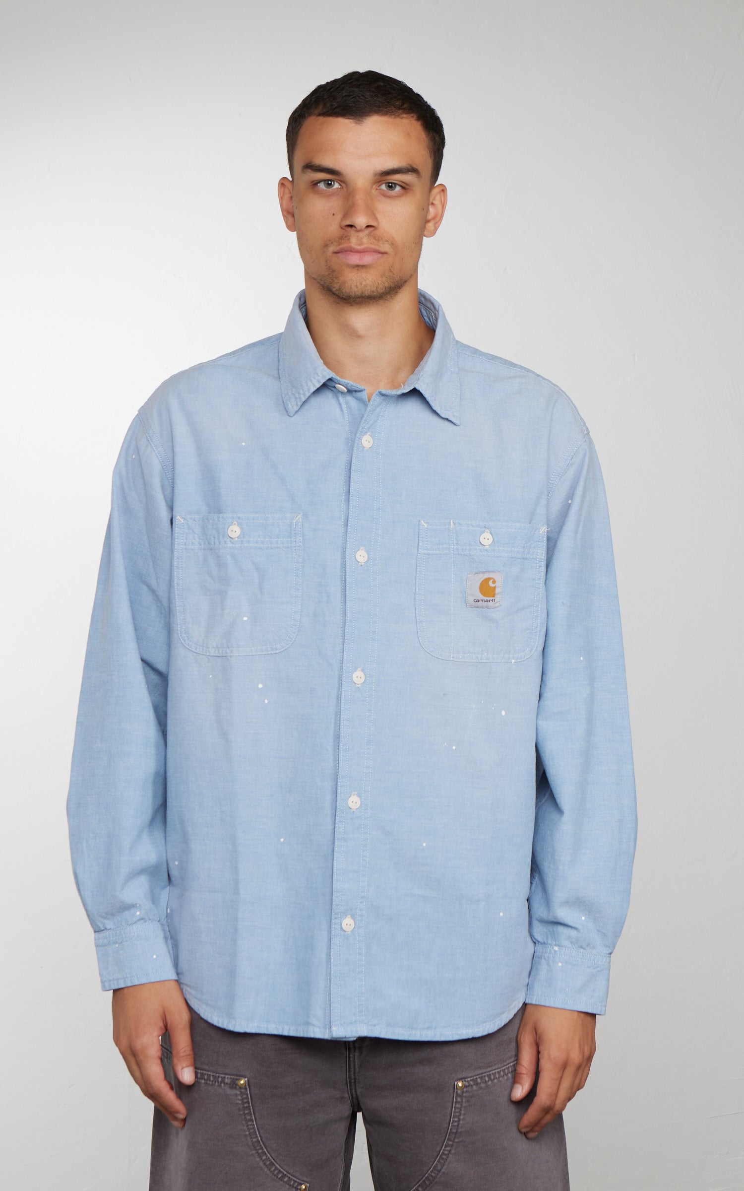 Carhartt WIP L/S Painter Shirt Winston Chambray Worn Used Splatter Blue