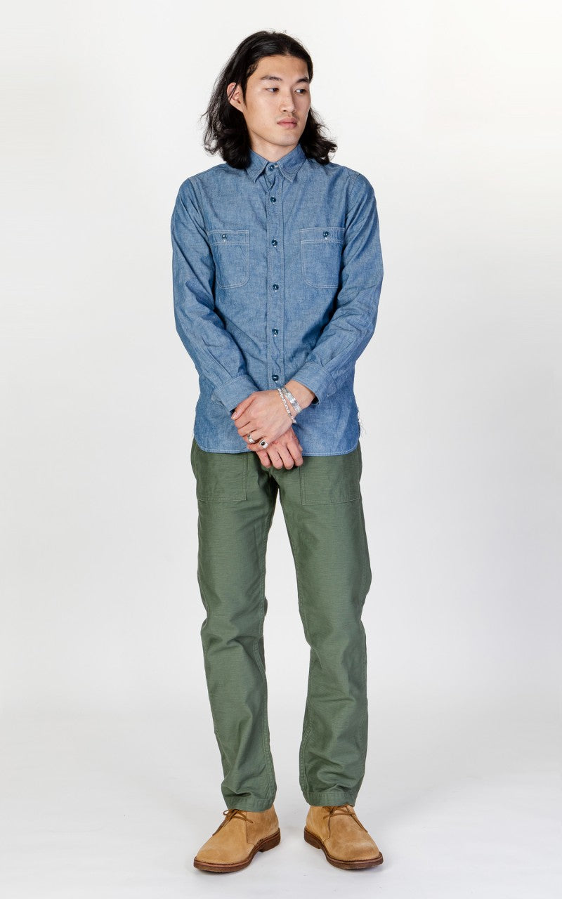 OrSlow Chambray Work Shirt Blue