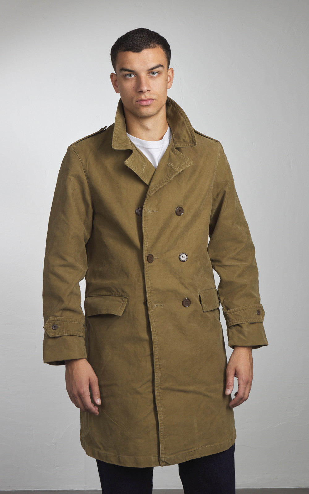 Chesapeake's Jungle Cloth Naval Officer Trench Coat Khaki Green