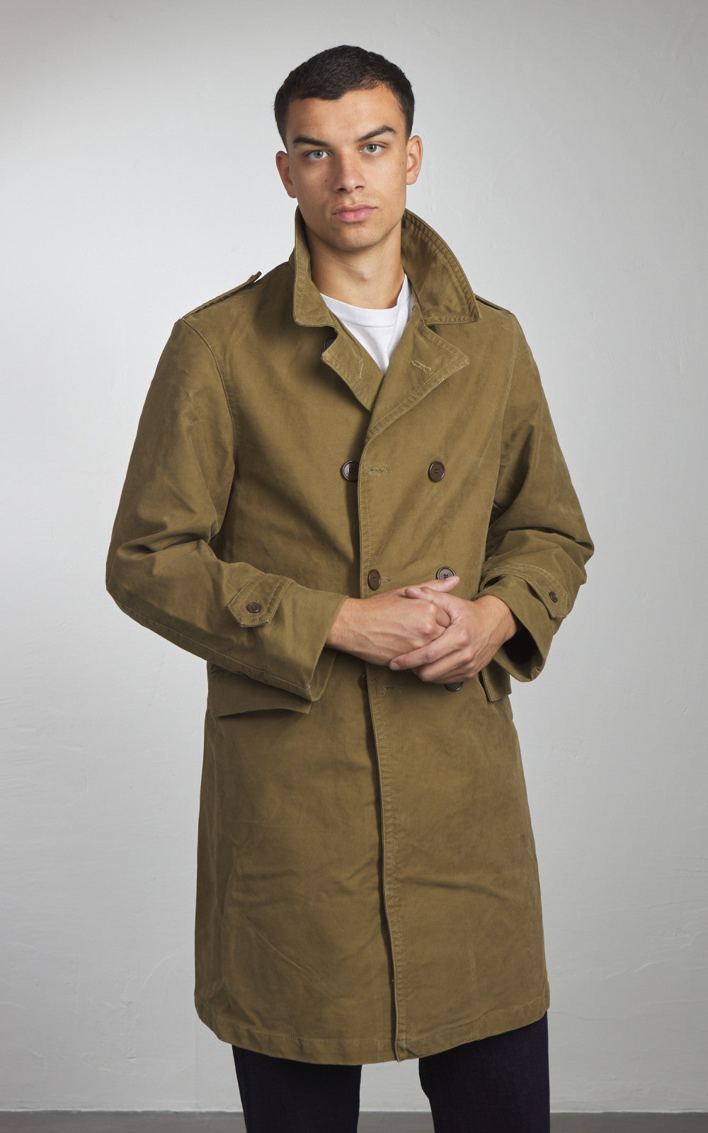 Chesapeake's Jungle Cloth Naval Officer Trench Coat Khaki Green