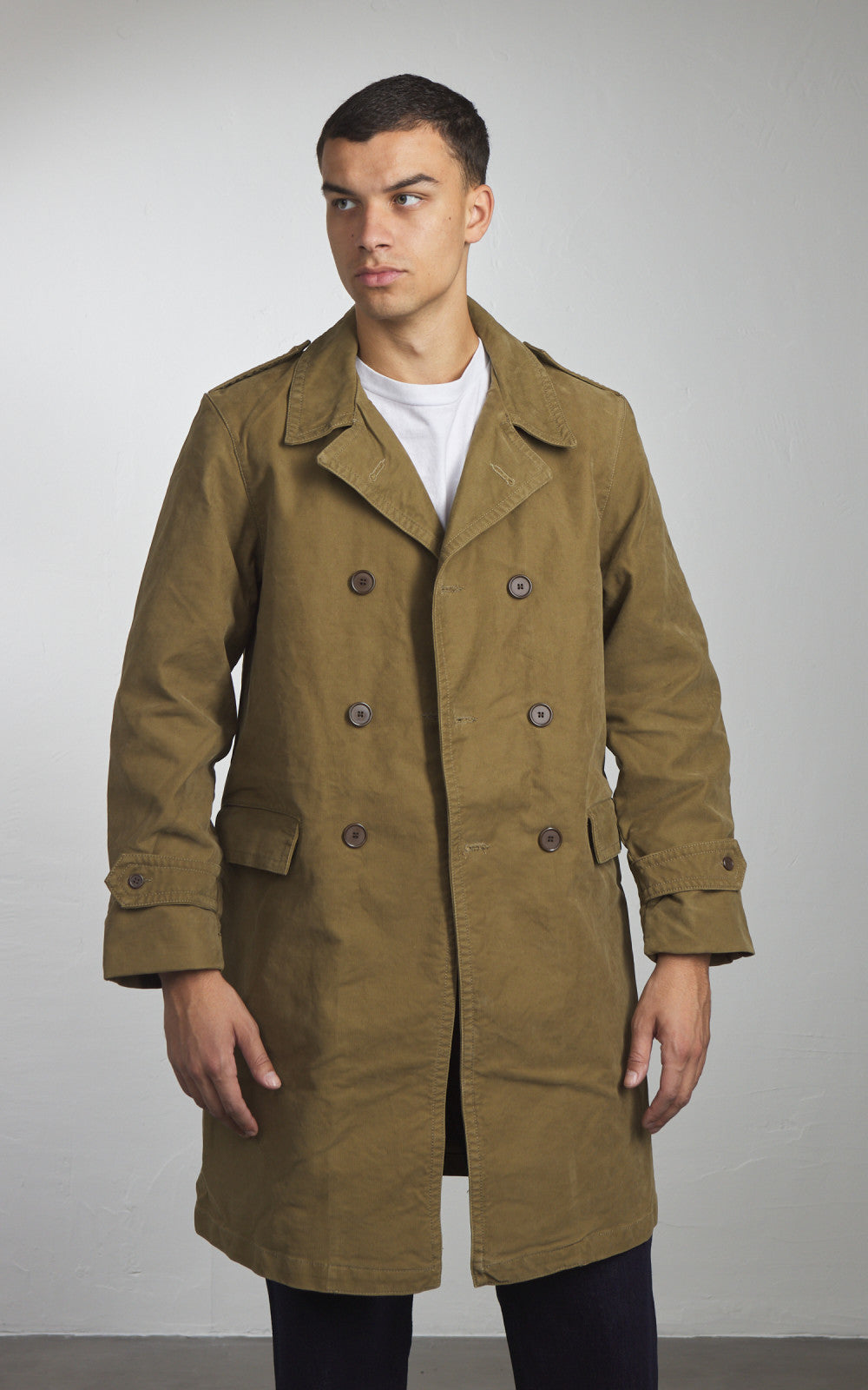 Chesapeake's Jungle Cloth Naval Officer Trench Coat Khaki Green