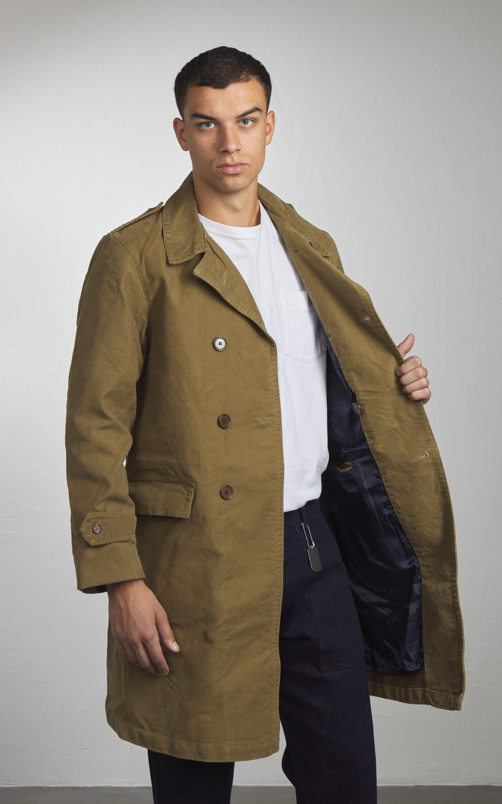 Chesapeake's Jungle Cloth Naval Officer Trench Coat Khaki Green