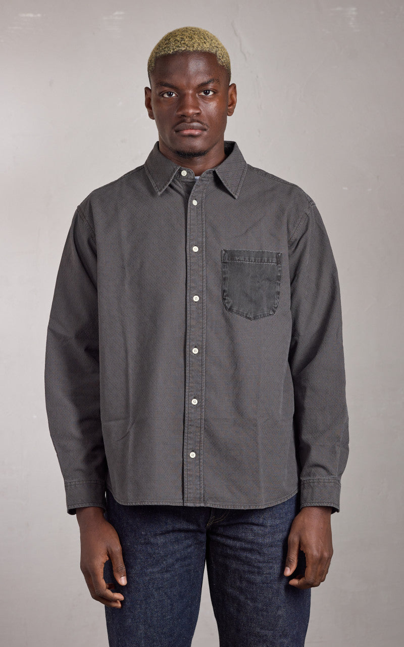 Denham Noah Shirt Structured Cotton Blend Raven