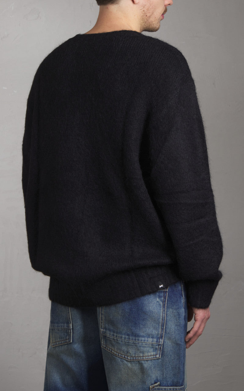 Denham Keagan Intarsia Sweater Hairy Knit Black