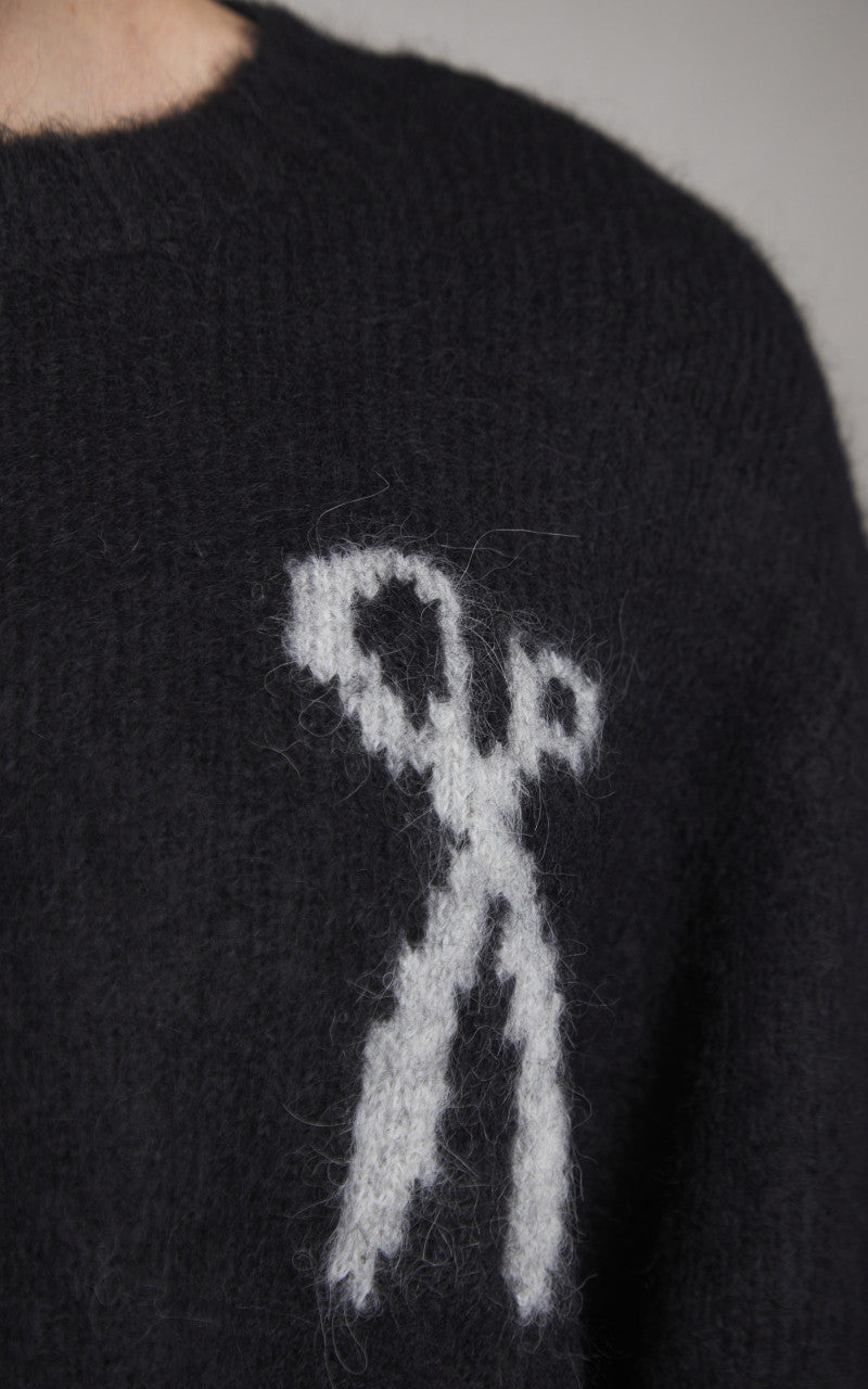 Denham Keagan Intarsia Sweater Hairy Knit Black