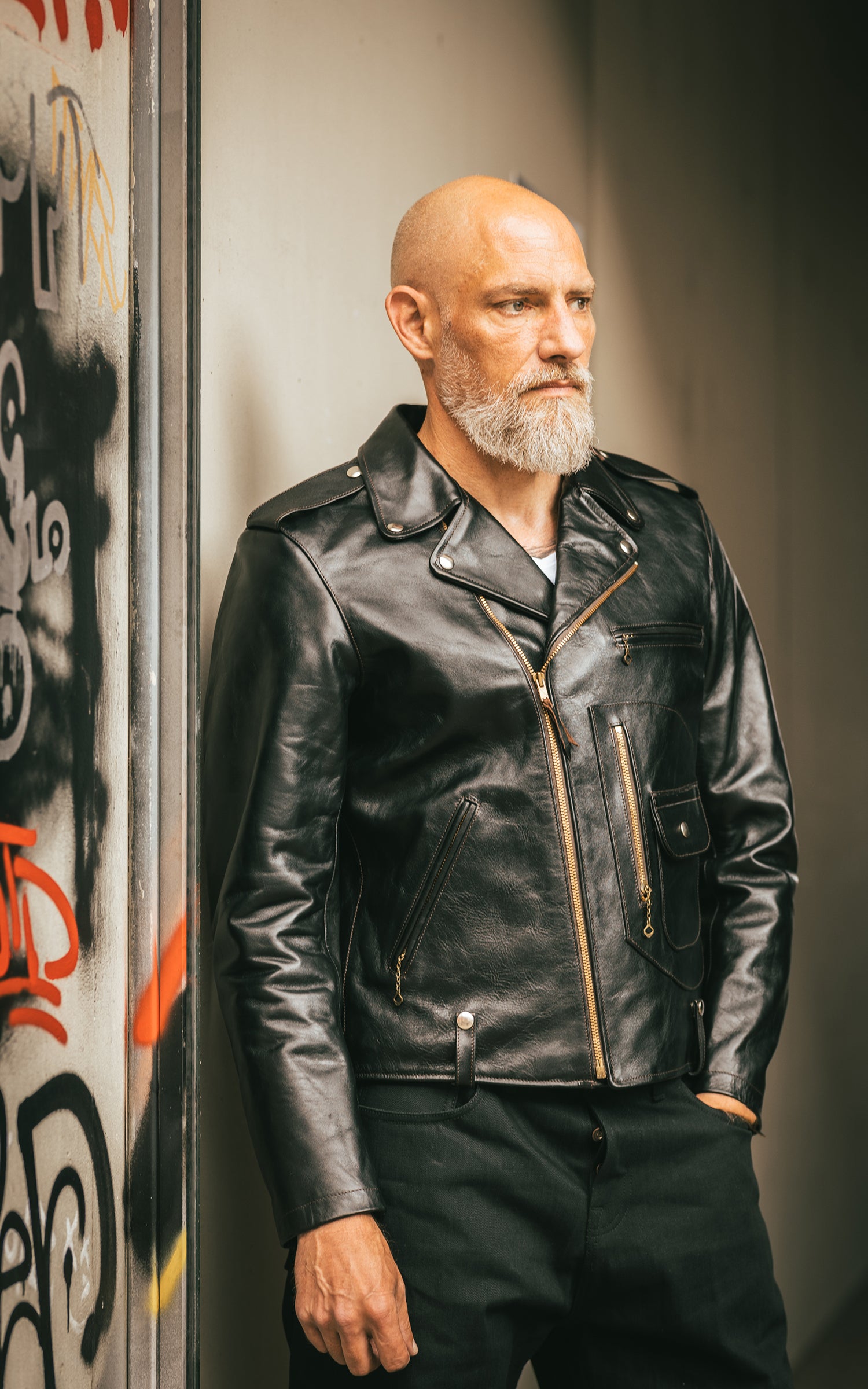 Double Helix Innovator Horsehide Leather Rider Jacket Black