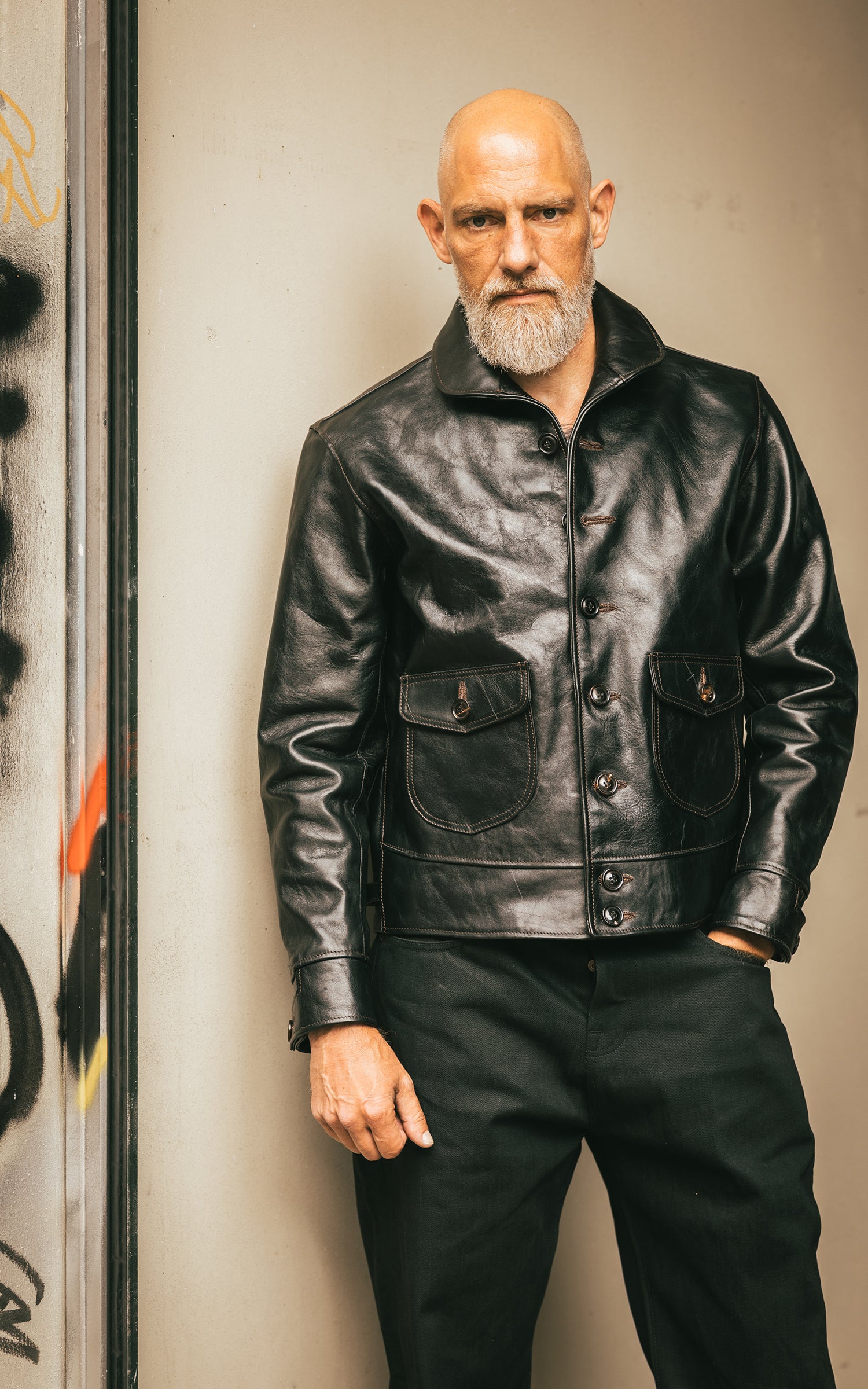Double Helix Classic 1920s Horsehide Leather Jacket Black
