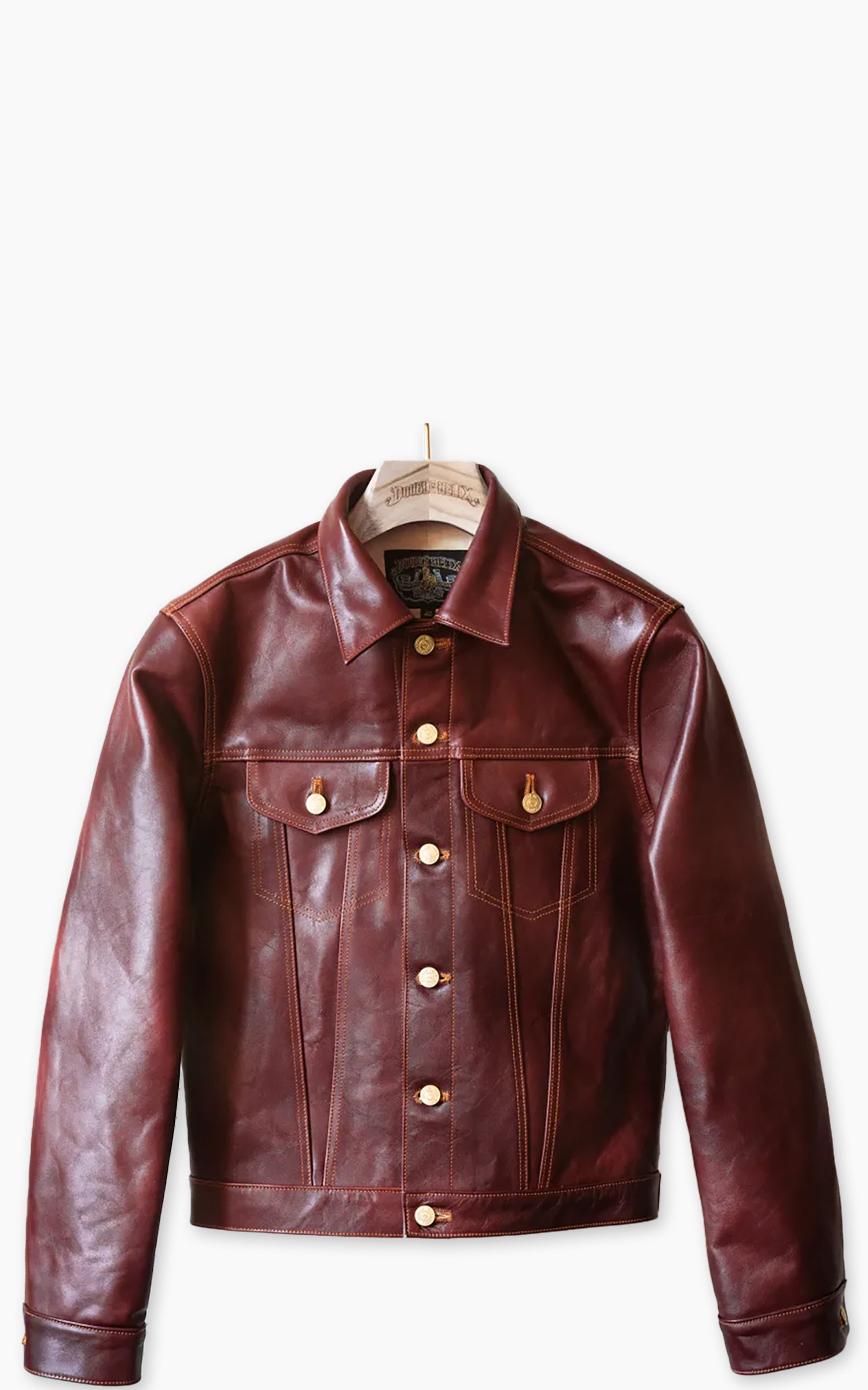 Double Helix Western Pioneer Horsehide Leather Jacket Burgundy