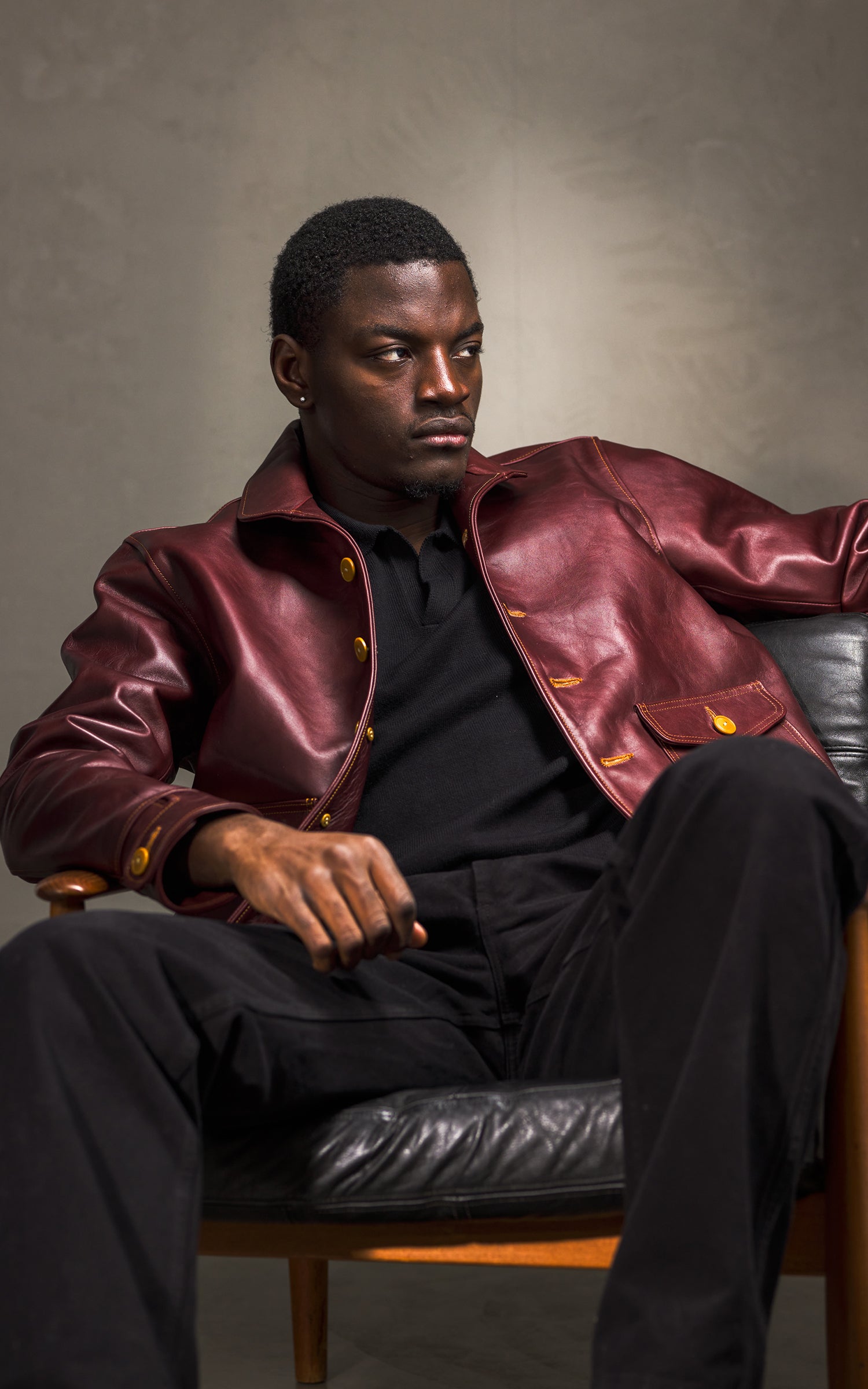 Double Helix Classic 1920s Horsehide Leather Jacket Burgundy