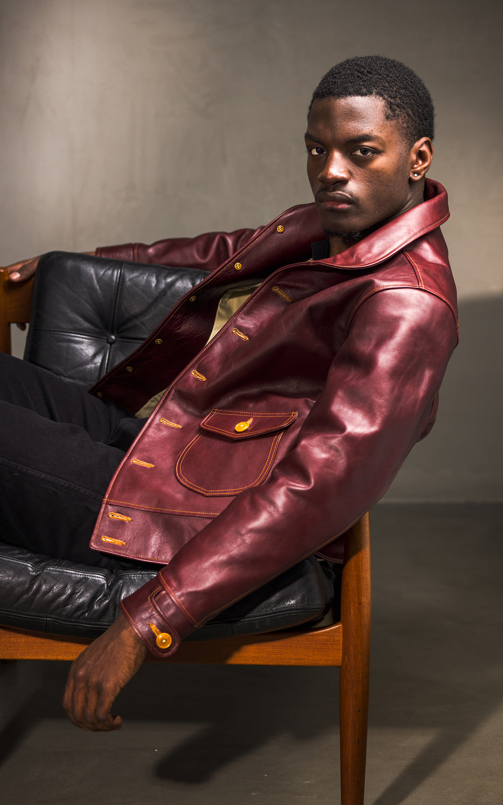 Double Helix Classic 1920s Horsehide Leather Jacket Burgundy