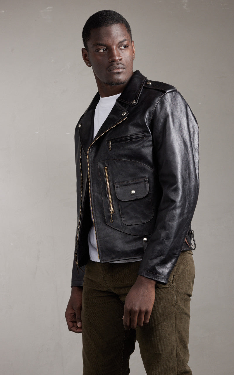 Double Helix Innovator Horsehide Leather Rider Jacket Black