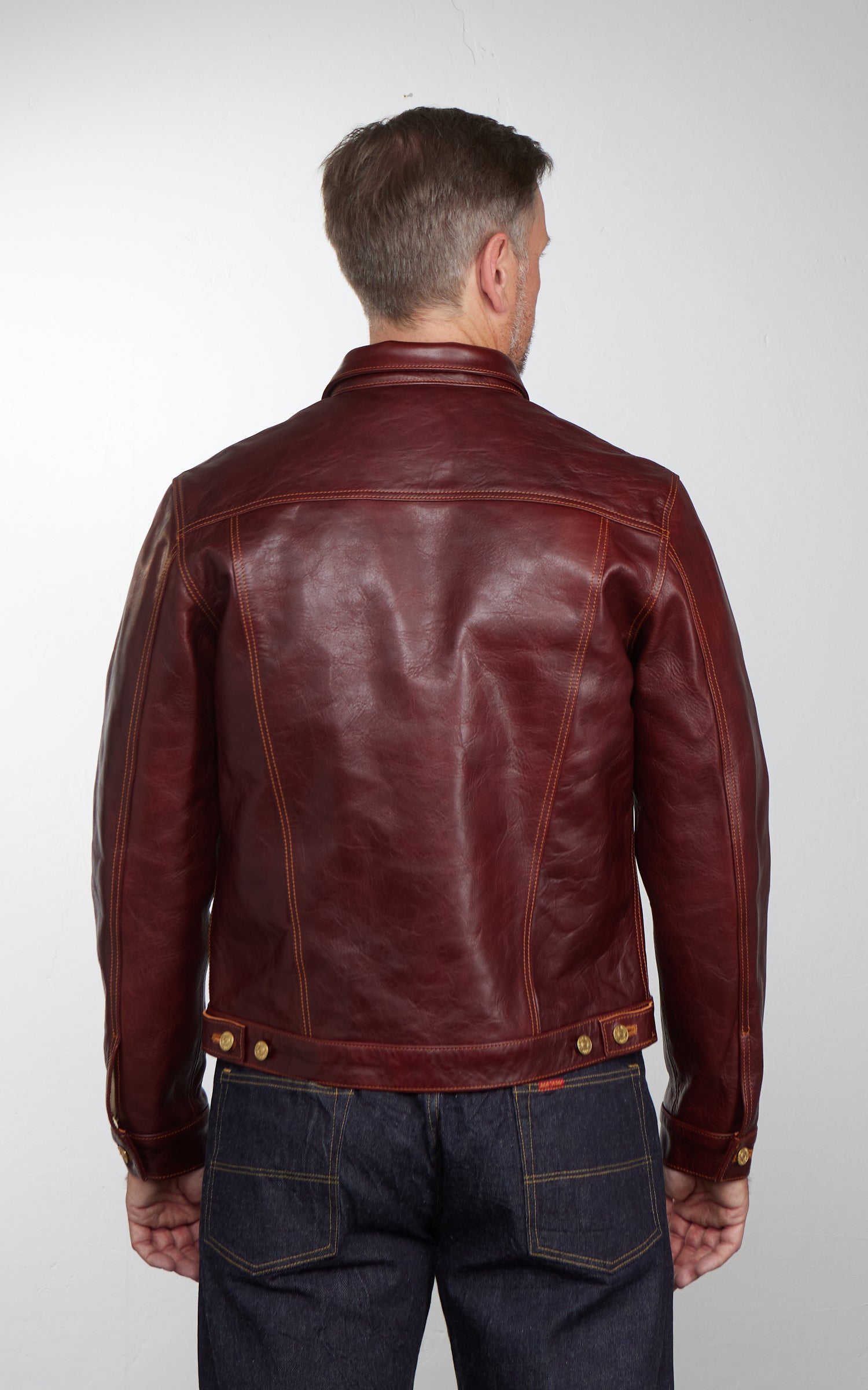 Double Helix Western Pioneer Horsehide Leather Jacket Burgundy